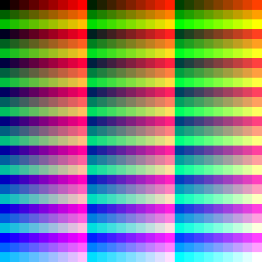 A neutral HALD image: a grid of every color, from black to white